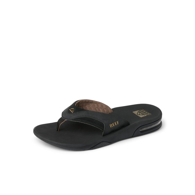 REEF Fanning Mens Bottle Opener Flip Flop, Arch Support, Durable Outsole, Water Friendly, Black/Brown, 9 - Image 1